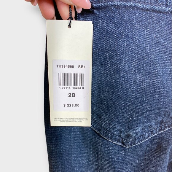 NWT 7 For All Mankind Easy Slim Dark Distressed with Open Knee Jeans, Size 28 - Picture 10 of 13
